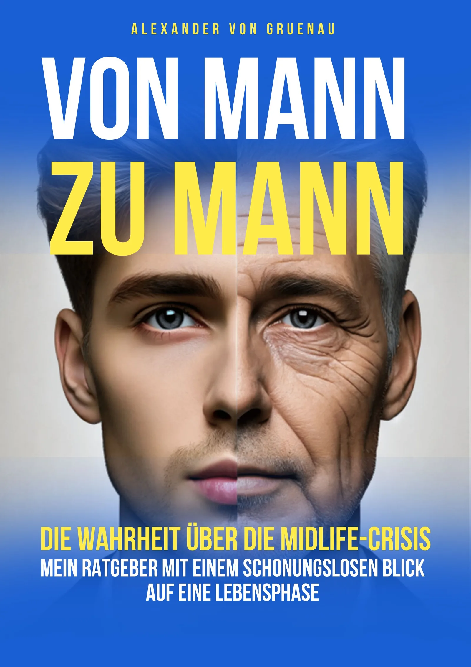 Buch-Cover Von Mann zu Mann mit Split-Face-Design eines jungen und älteren Mannes