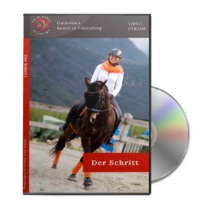 DVD-Cover Der Schritt – Onlinekurs Reiten in Vollendung mit Reiterin auf braunem Pferd