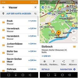 App-Screenshot Wasserstellen-Lokalisierung mit Karte und Wasserstellen-Liste