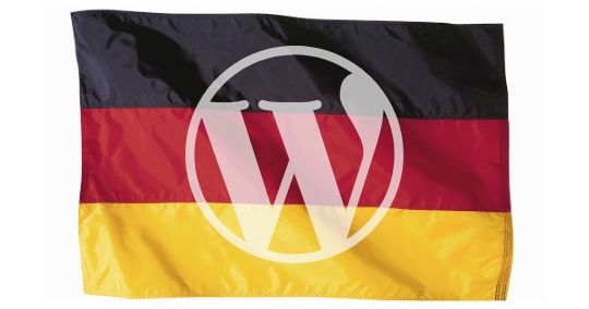 WordPress-Logo auf Deutschland-Flagge mit Schriftzug