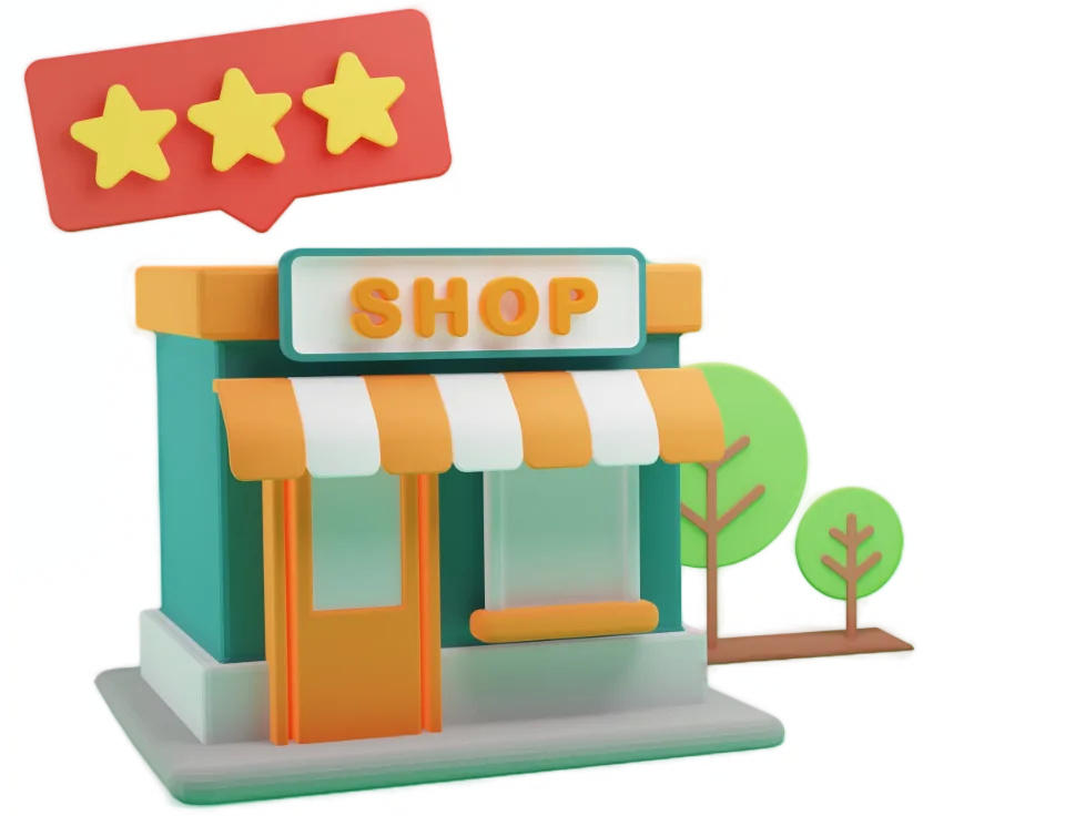 Webdesign mit WordPress – Videokurs zur Divi-Umsetzung 15 Illustration eines bunten Online-Shops mit drei Sternen-Bewertung