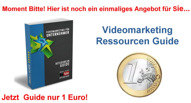 Popup-Angebot mit Videomarketing Ressourcen Guide Buch und 1-Euro-Münze als Anreiz