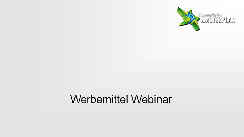 Startbild des Werbemittel Webinars mit VideoMarketing Masterplan Logo