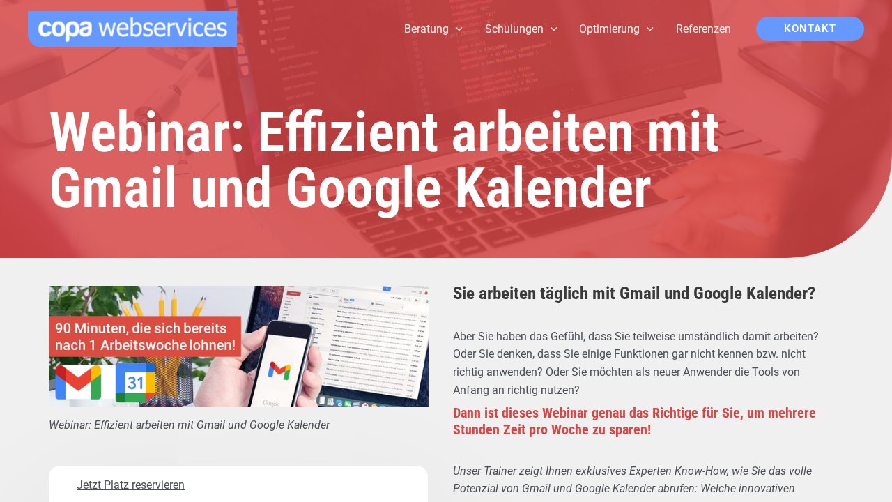 Webinar: Effizient arbeiten mit Gmail und Google Kalender 1 Webinar: Effizient arbeiten mit Gmail und Google Kalender – Ansicht der Verkaufsseite