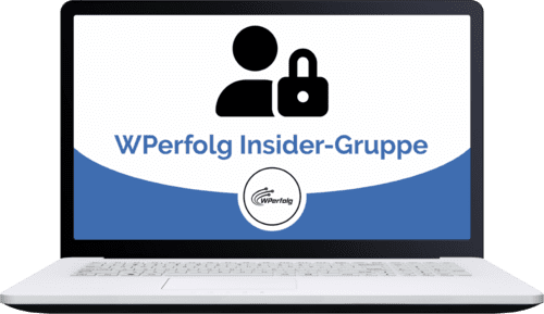 Laptop zeigt WPerfolg Insider-Gruppe Anmeldung mit Schloss- und Benutzersymbol
