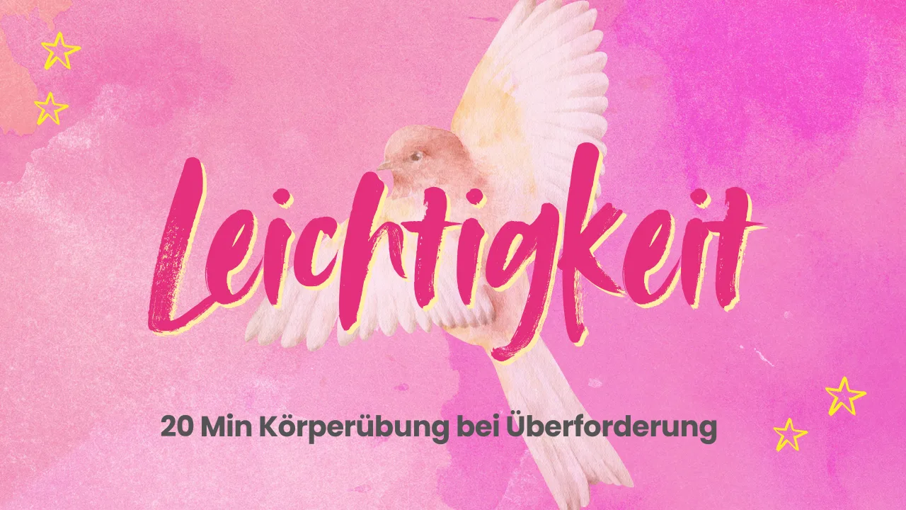 Wecke den Tiger – Live-Seminar zur Selbstheilung von Lea Hamann 4 Leichtigkeit Bonus: weiße Taube mit ausgebreiteten Flügeln vor rosa Hintergrund mit goldenen Sternen
