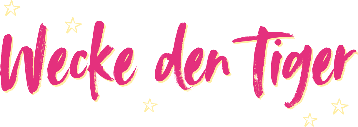 Wecke den Tiger – Live-Seminar zur Selbstheilung von Lea Hamann 2 Handschriftliche Schrift in Magenta und Gold: Wecke den Tiger mit goldenen Sternen
