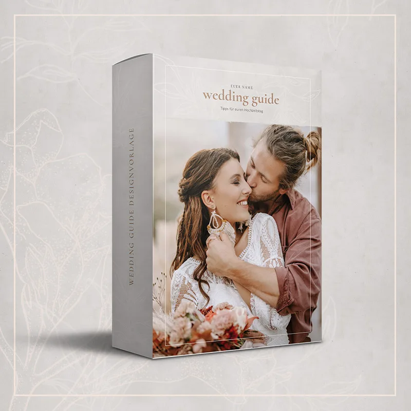 Wedding Guide Box, weiß-grau Design mit Hochzeitspaar auf dem Cover, Produktpackung