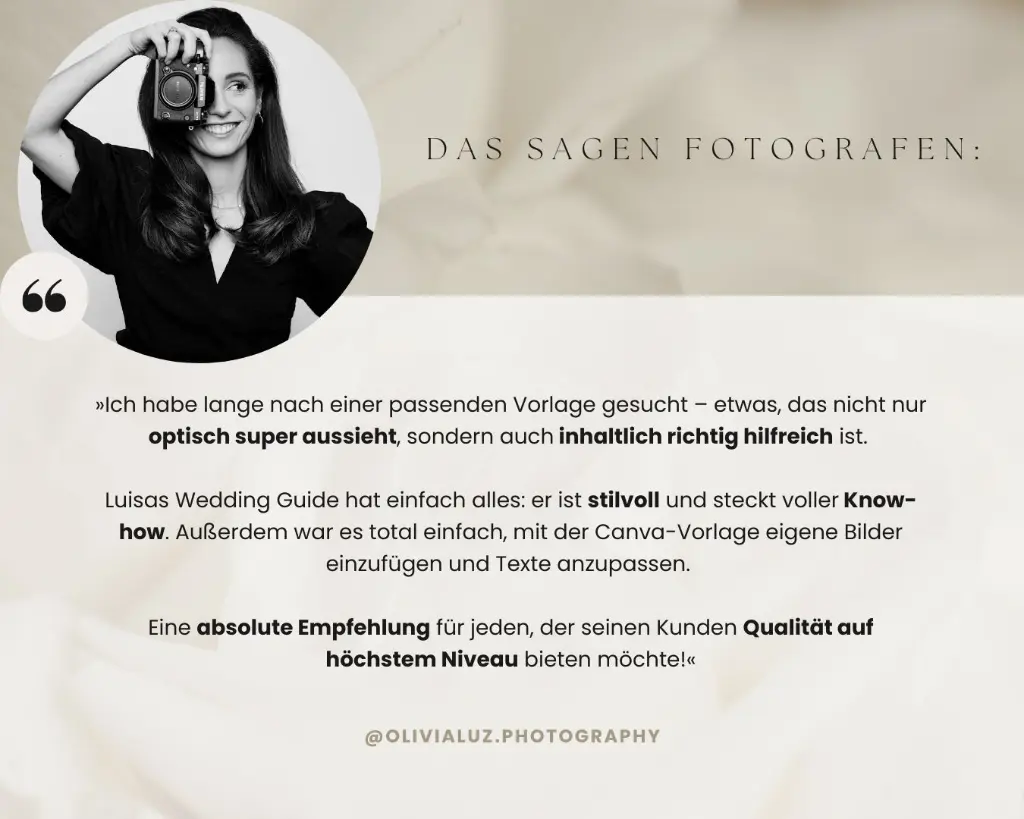 Kundenstimme von Fotografin Lidia mit Profilbild und Kamera und Text