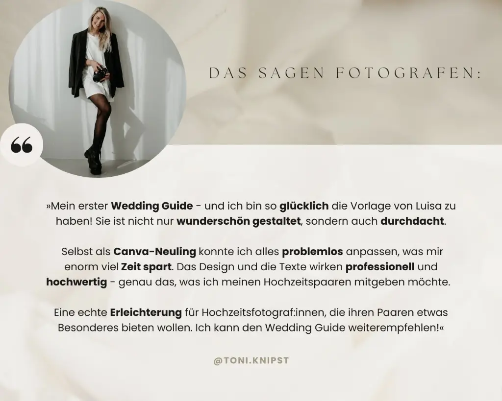Kundenstimme von Fotografin Toni mit Profilbild und Text