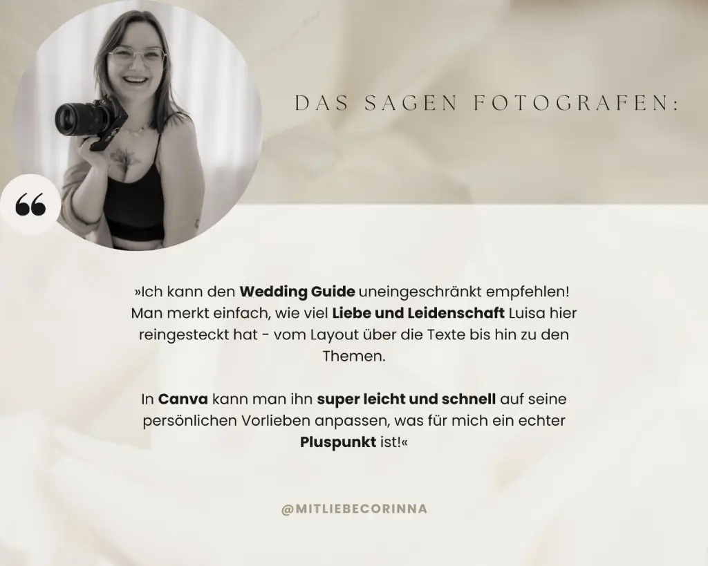 Kundenstimme von Fotografin Corinna mit Profilbild und Text