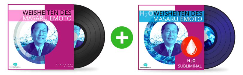 Weisheiten des Masaru Emoto – Affirmations-Audio zu Wasser 1 Duo-Album-Übersicht mit schwarzem Vinyl und H2O Subliminal Version mit blauem Vinyl