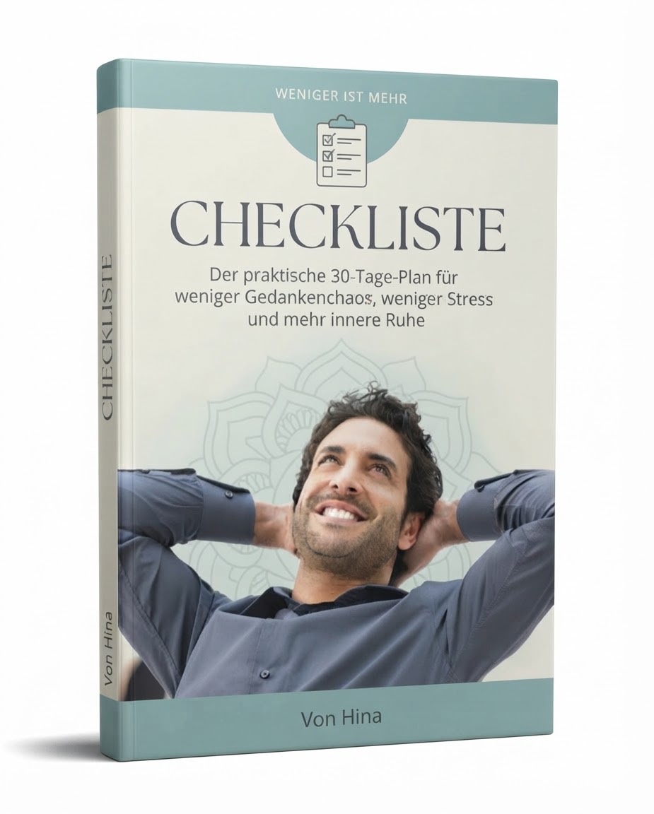 Mockup Checklisten-Bonus mit entspanntem Mann für Weniger ist mehr