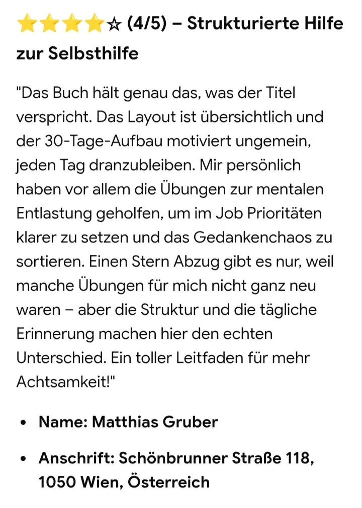 Vier-Sterne-Bewertung von Matthias Gruber für Weniger ist mehr Buch