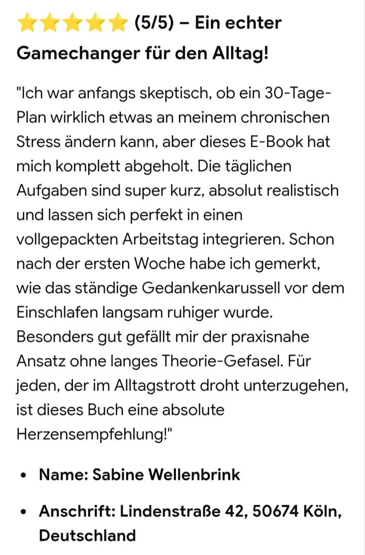 Fünf-Sterne-Bewertung von Sabine Wellenbrink für Weniger ist mehr E-Book