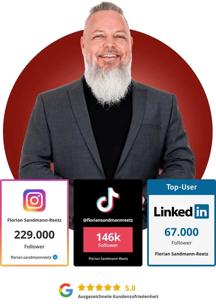Florian Sandmann-Reetz Porträt mit Social-Media-Follower-Statistiken