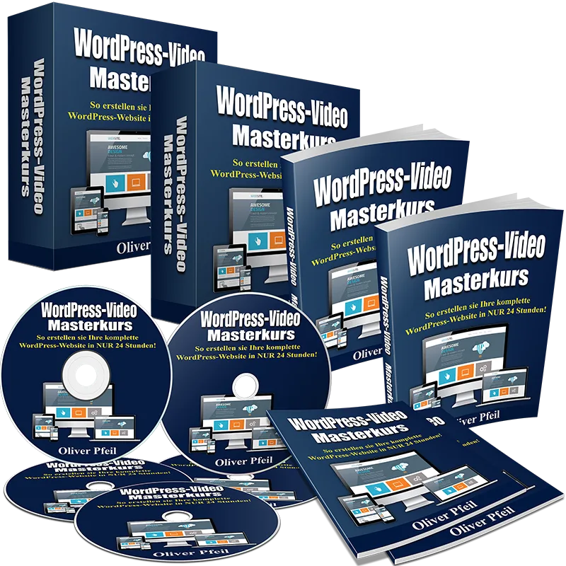 WordPress-Video-Masterkurs Produktpaket mit Boxen, DVDs und Unterlagen von Oliver Pfeil