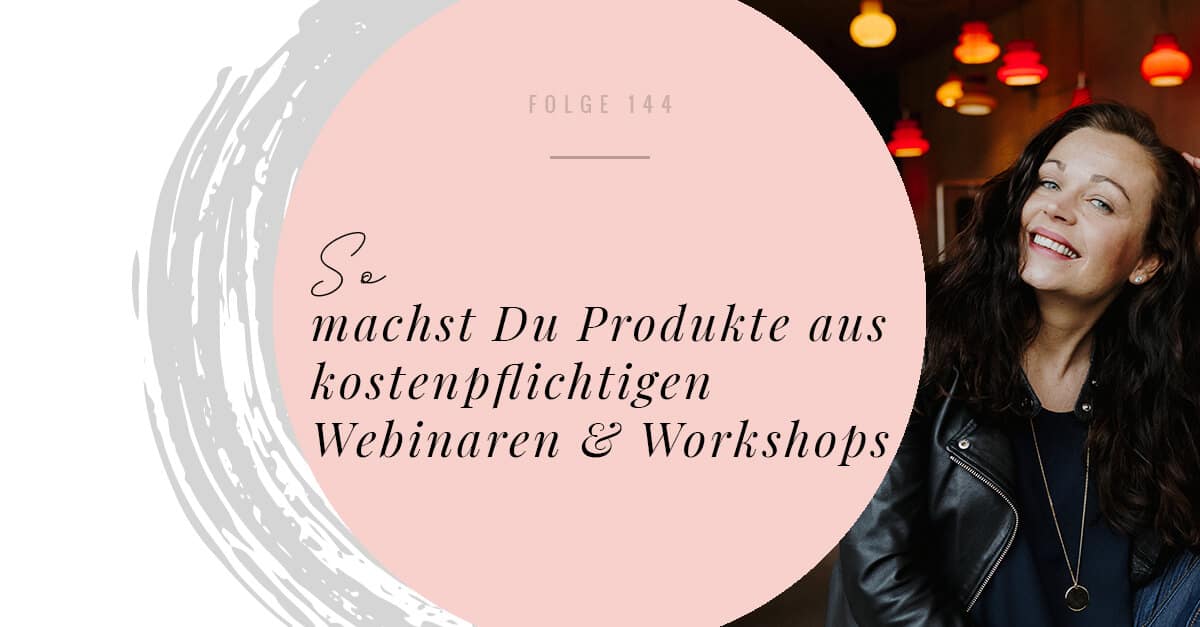 Frau mit dunklem Haar und Lederjacke neben rosa Kreis über Produkte aus Webinaren Workshops
