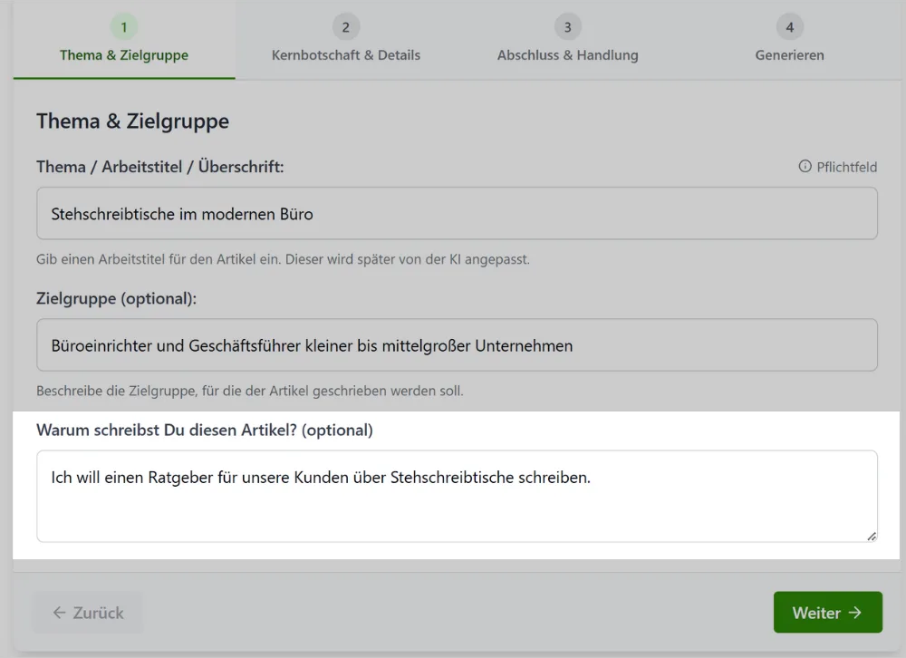 Screenshot des Formulars Thema & Zielgruppe mit identischem Inhalt wie bild-1