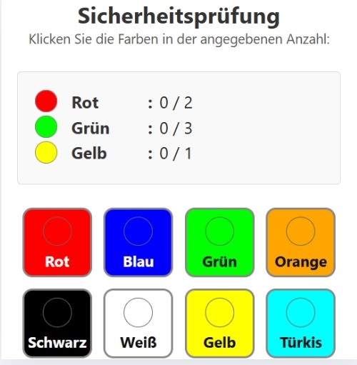 WP-Login OctaPass Captcha – Agentur-Lizenz 3 OctaPass WP-Login Sicherheitsprüfung mit Farbauswahl Rot, Grün, Gelb und acht farbigen Schaltflächen