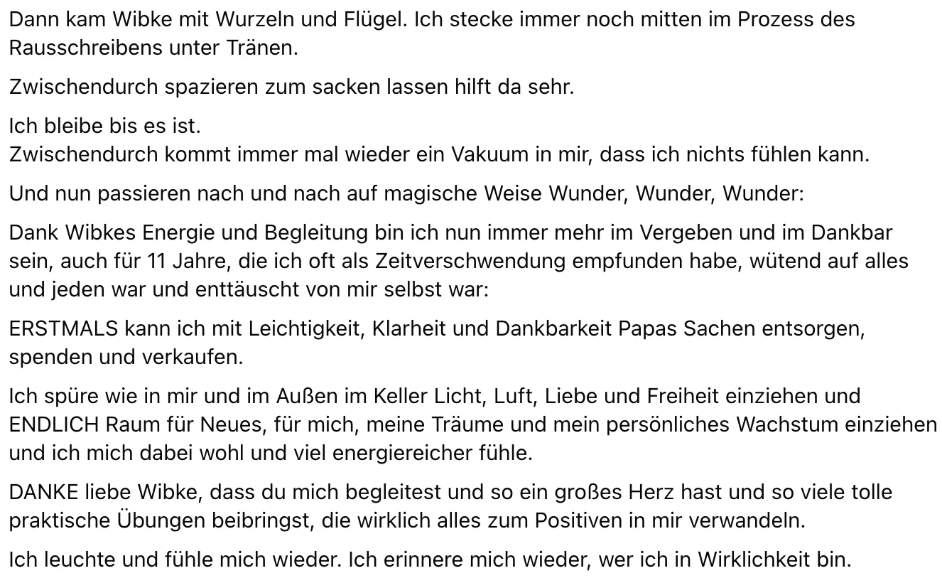 Videokurs-Oberfläche mit Lernmodulen Wurzeln und Flügel
