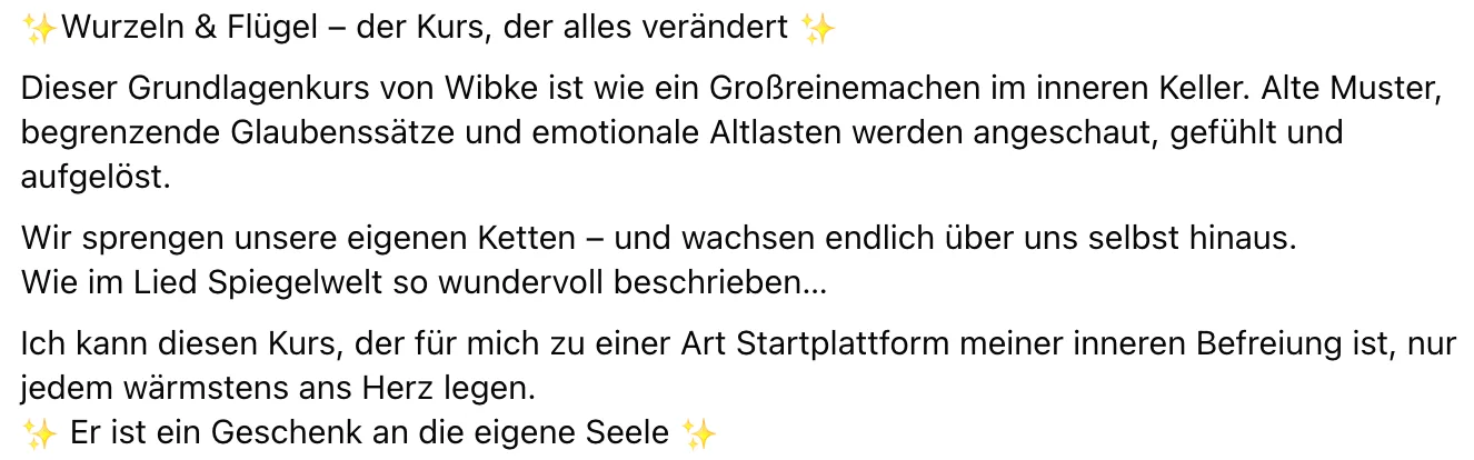 Wurzeln & Flügel Kurs-Beschreibung mit Metapher zum Befreiungsprozess