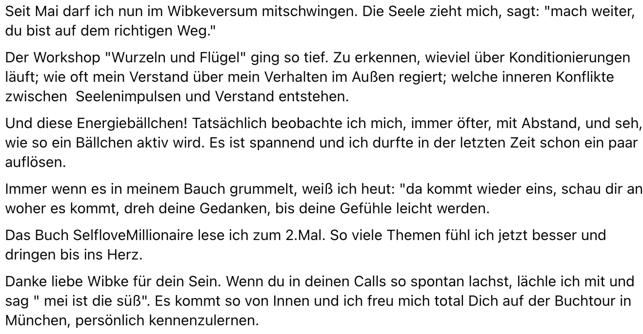 Kundenstimme zum Kurs Wurzeln und Flügel mit persönlichem Erfahrungsbericht