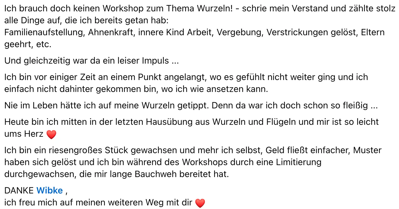 Fortsetzung Kundenerlebnis Wurzeln und Flügel mit inneren Konflikten und Erkenntnissen