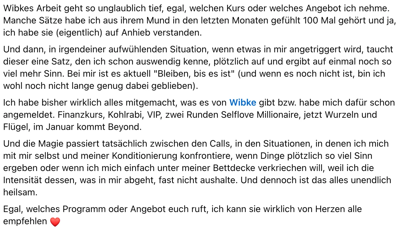 Kundenbericht über tiefe Veränderungen durch Wurzeln und Flügel Kurs