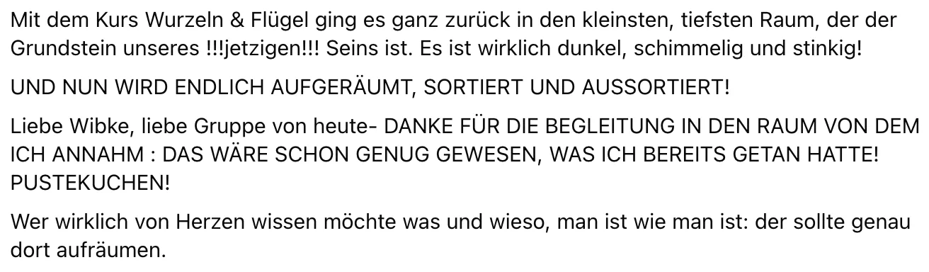 Kundenerlebnis zu Aufräumung und persönlichem Wachstum durch Wurzeln Flügel