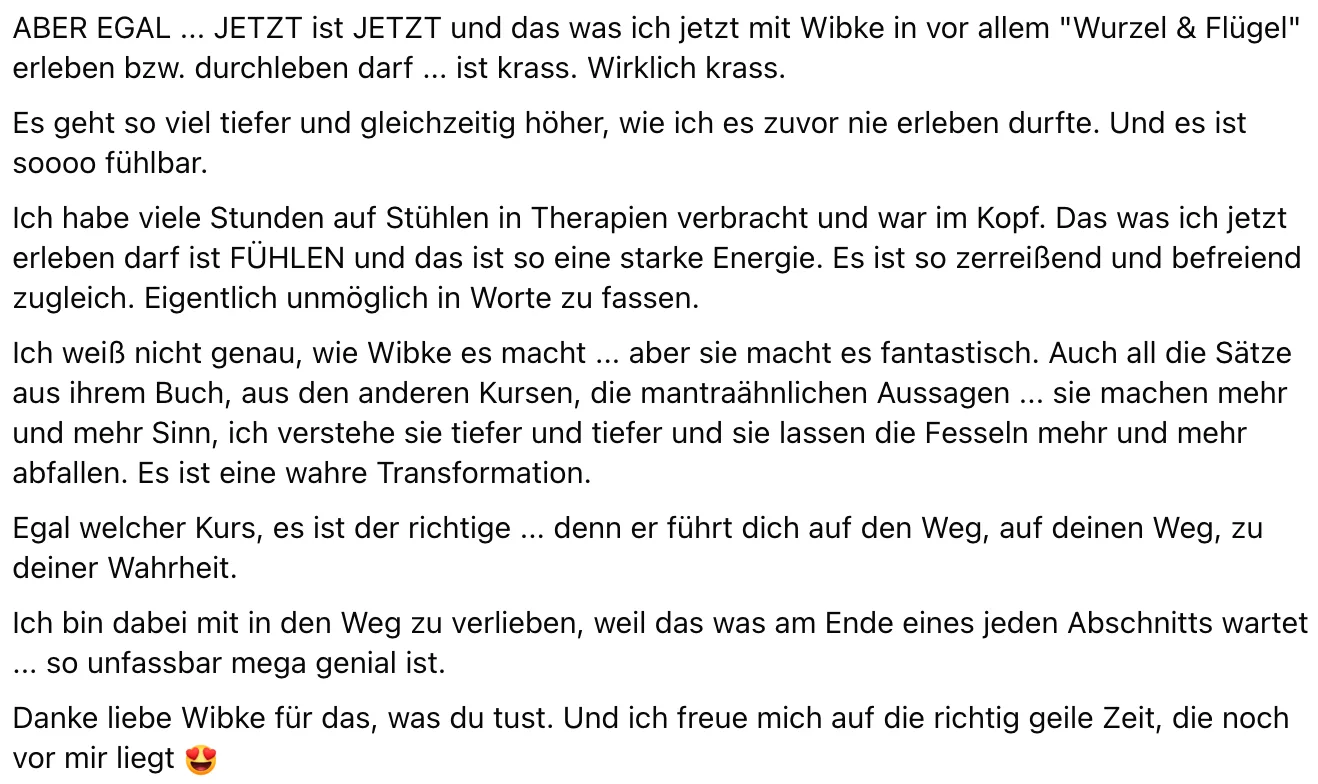 Detaillierter Kundenbericht über tiefe Transformation und Erkenntnisse im Kurs