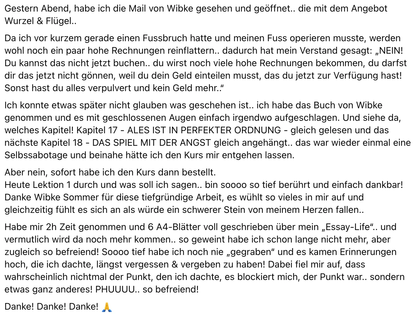 Kundenbericht über spontane Erkenntnisse durch das Buch SelfloveMilionäre während des Kurses