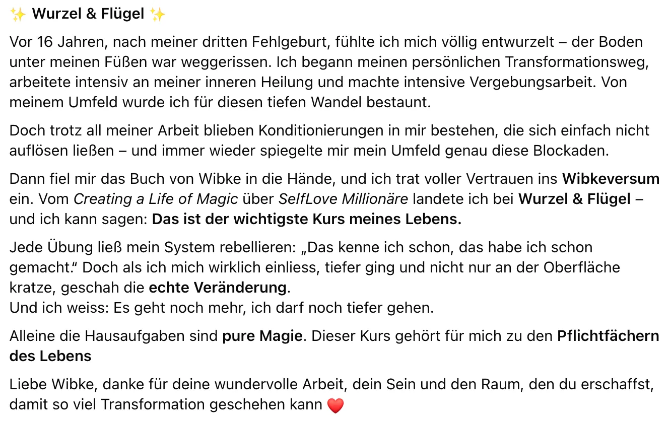 Umfassender Kundenbericht zur transformativen Wirkung des Kurses Wurzeln und Flügel