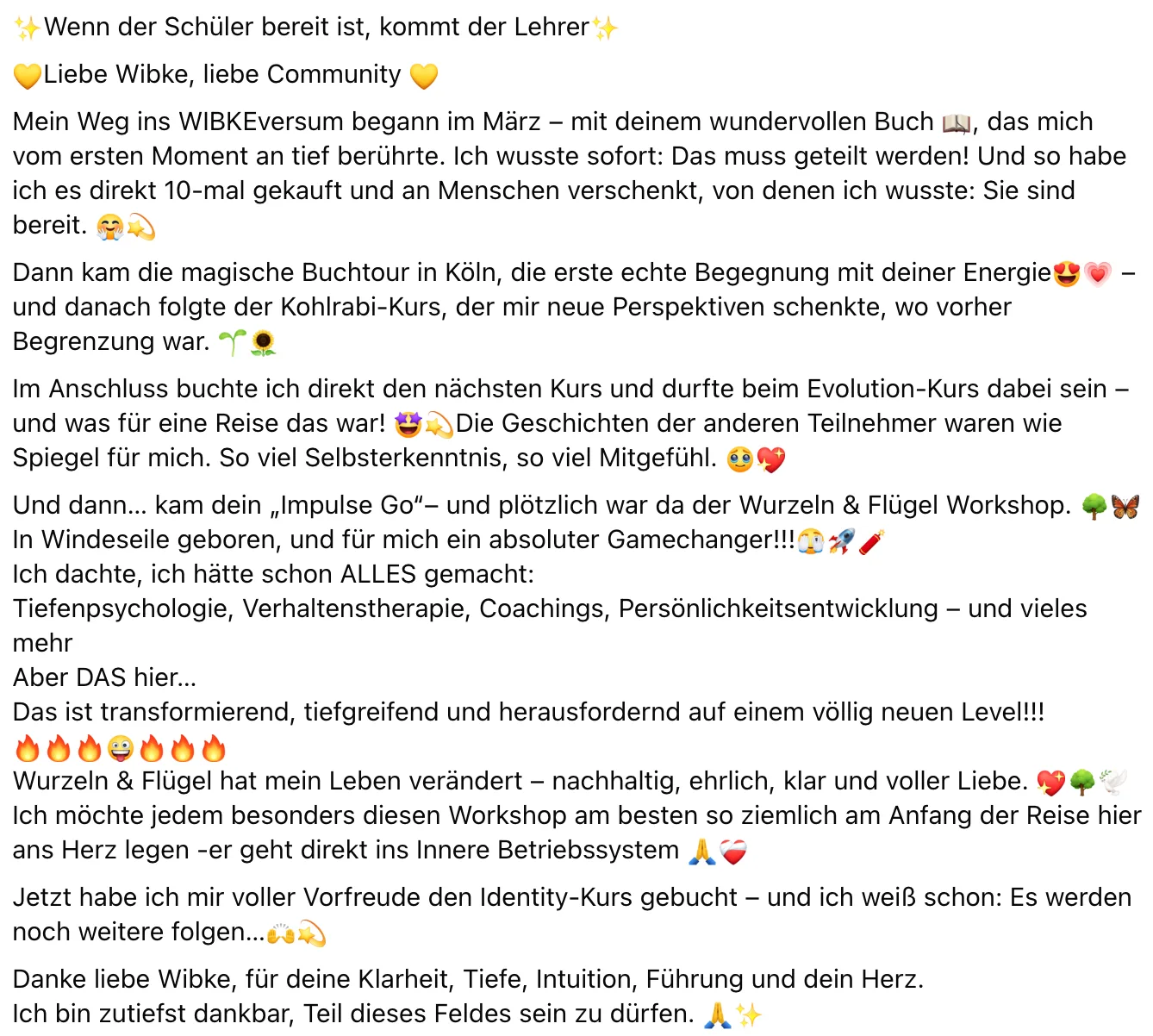 Kundenstimme zur Wurzeln & Flügel Kurs-Erfahrung mit persönlichem Entwicklungsbericht