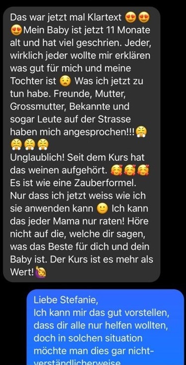Screenshot einer Kundenbewertung über einen Mutter-Kind-Bindungskurs mit Emojis