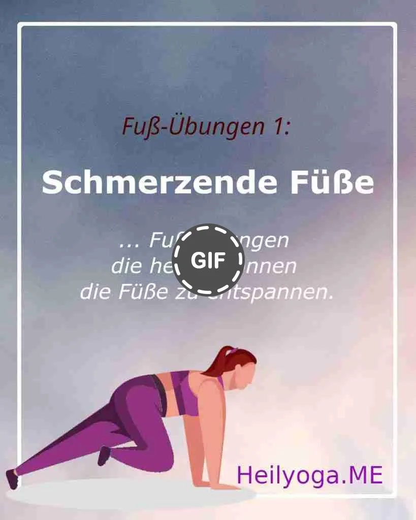 Yoga für die Füße – Videokurs zur Fußgesundheit 10 Exercise poster with text and illustration: Fuß-Übungen 1 Schmerzende Füße