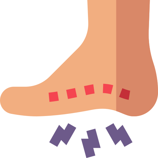 Yoga für die Füße – Videokurs zur Fußgesundheit 4 Foot illustration showing pain points and lightning bolt symbols indicating foot pain