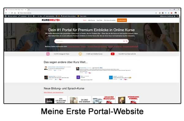YouTube Ads Komplettanleitung – Videokurs zu bezahlter Werbung 3 Screenshot der Kurs-Welt Portal-Website mit Online-Kursen und Bildungsangeboten