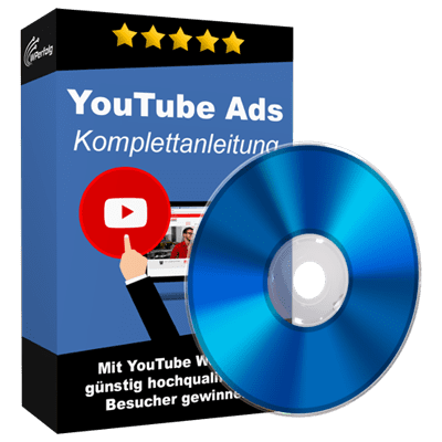 YouTube Ads Komplettanleitung – Videokurs zu bezahlter Werbung 8 YouTube Ads Komplettanleitung Produktbox mit 5-Sterne-Bewertung und DVD