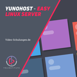 YunoHost Easy Linux Server Videokurs Cover mit geometrischen Formen und Logo