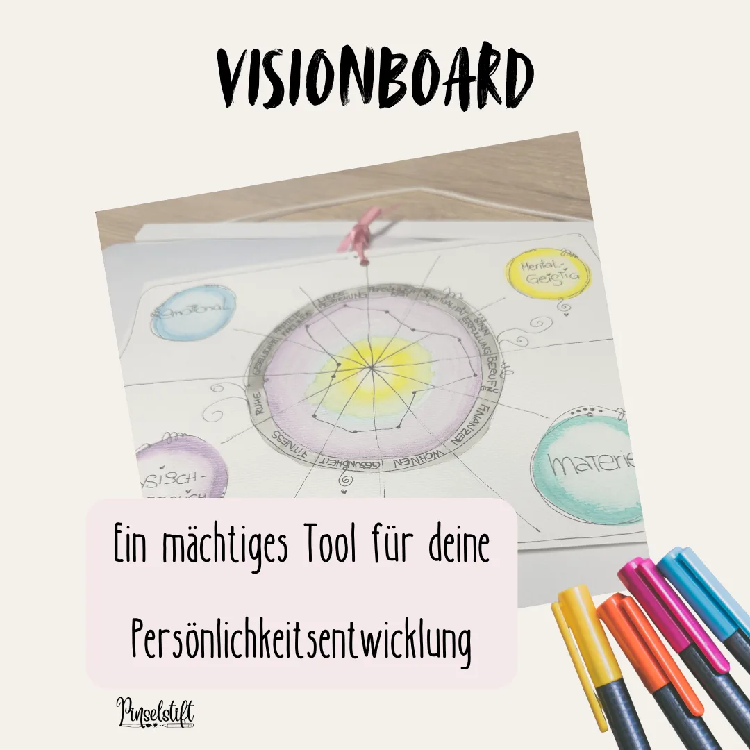 Zauberhaftes Visionboard – E-Book zur Zielfindung 6 Visionboard-Anleitung mit Mandala-Vorlage und mehrfarbigen Markierungsstiften zur Personlichkeitsentwicklung