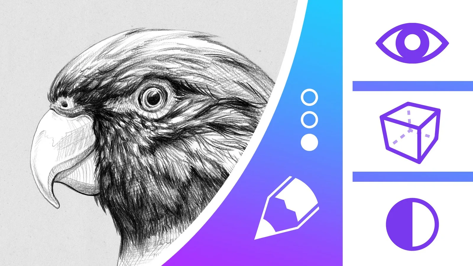 Adlerkopf Zeichnung mit Strichführungs-Techniken, Kreismuster und Berge als Illustrationen und Grafik-Icons