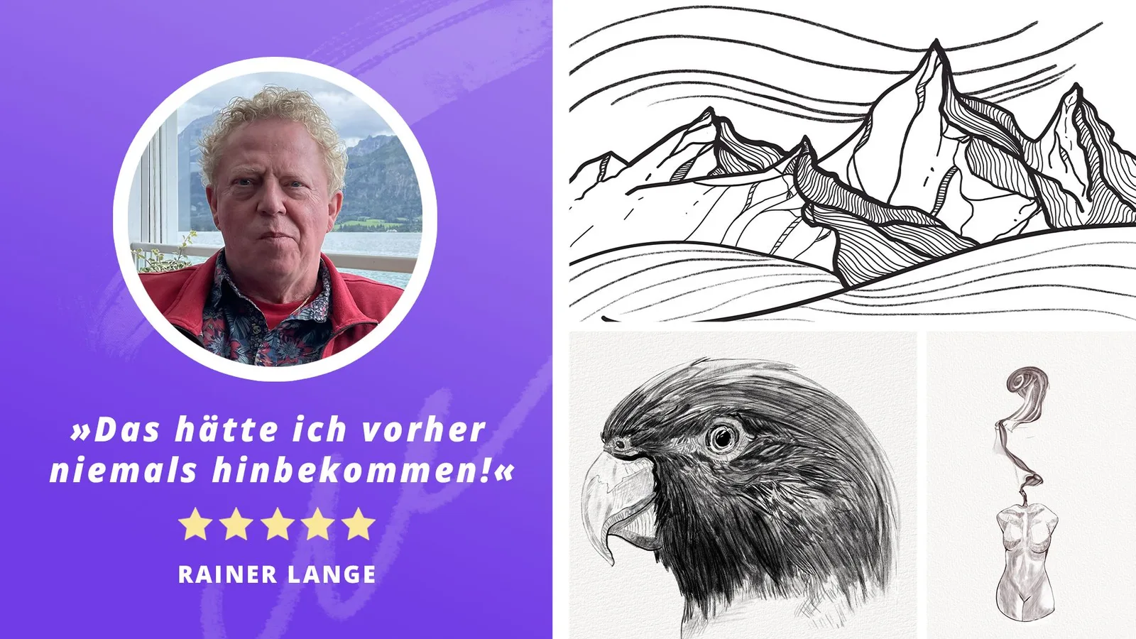 Kundenstimme von Rainer Lange mit Foto und Zeichnungen (Berglandschaft, Adler, abstrakte Figur)