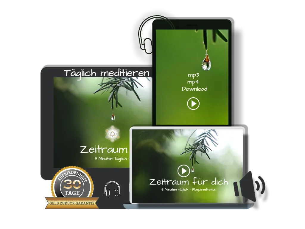 Produktmockup Zeitraum mit Tablet, Smartphone und 30-Tage-Garantie-Siegel