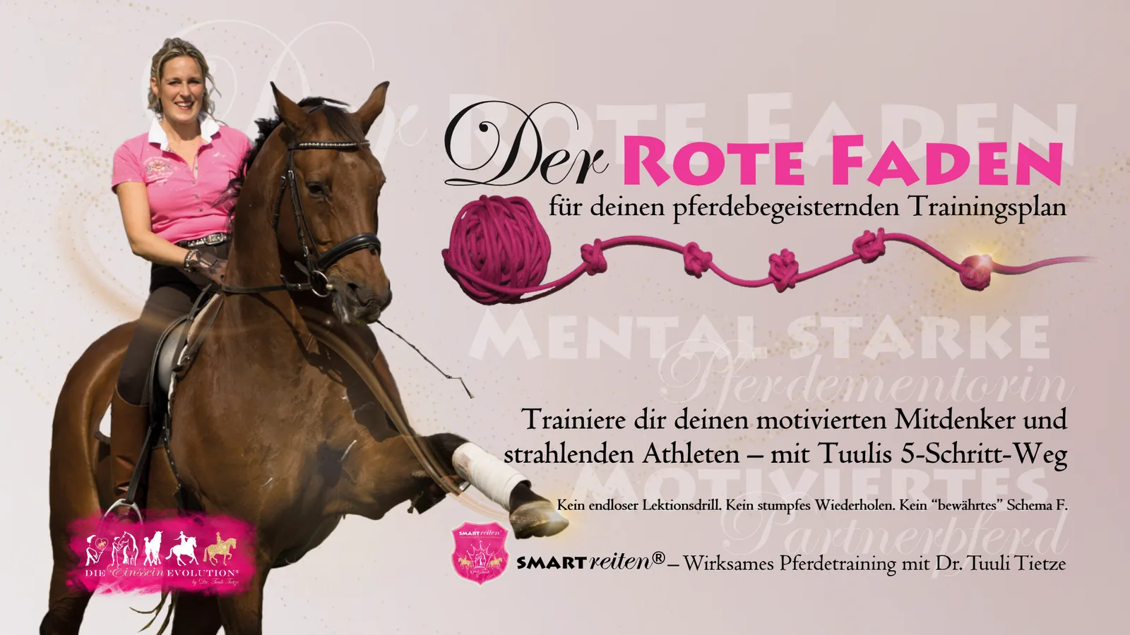 Der Rote Faden Cover mit Reiterin in Pink auf Pferd