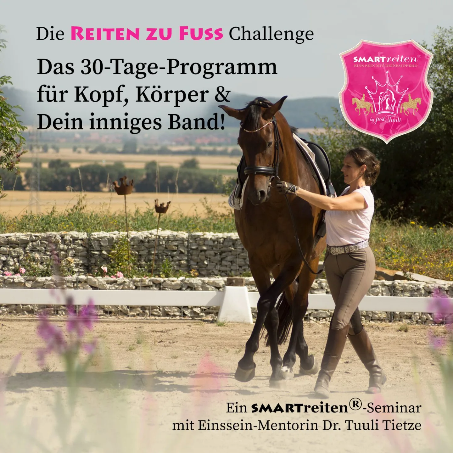 Reiten zu Fuss Challenge 30-Tage-Programm mit Reiterin und Pferd