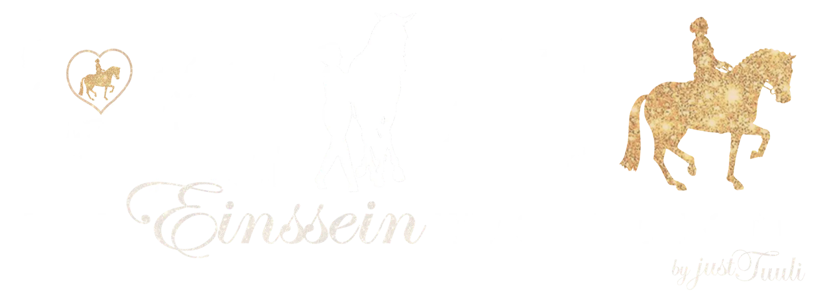 Dekoratives Hintergrund-Design mit goldenen Pferdesymbolen und Einssein-Schriftzug