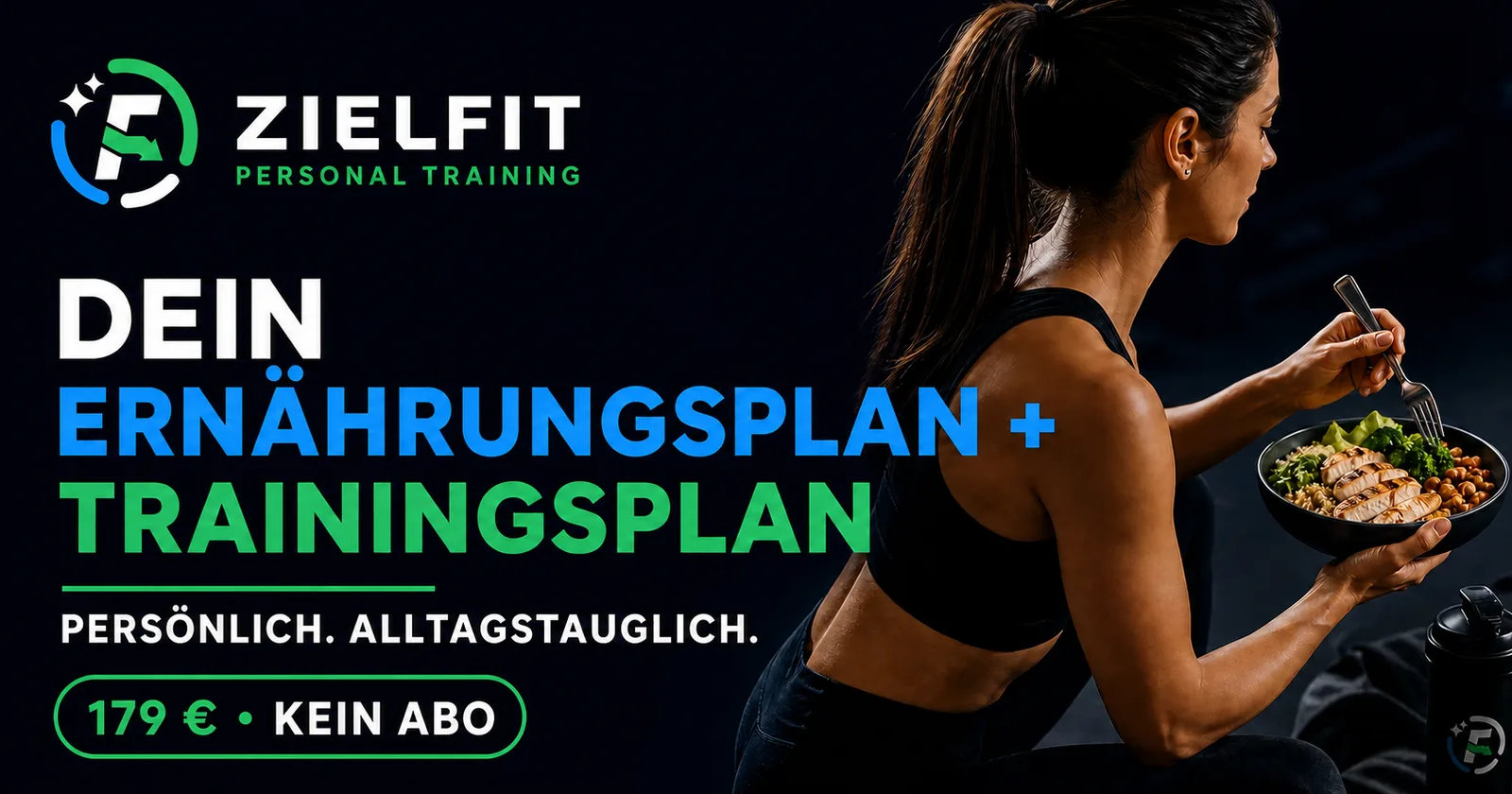 Zielfit Personal Training Hero-Banner mit Ernährungsplan und Trainingsplan für 179 Euro